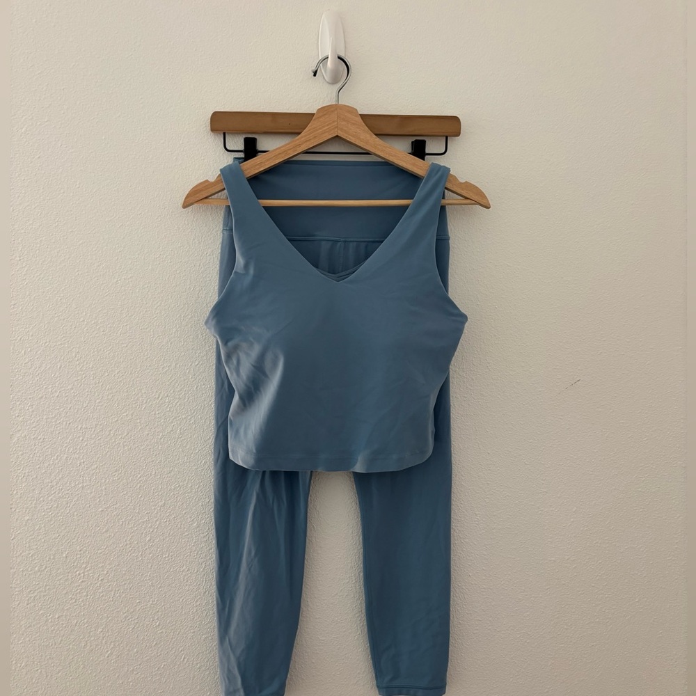 Athleta Slate Blue V-Neck Tank and High-Waist Leggings